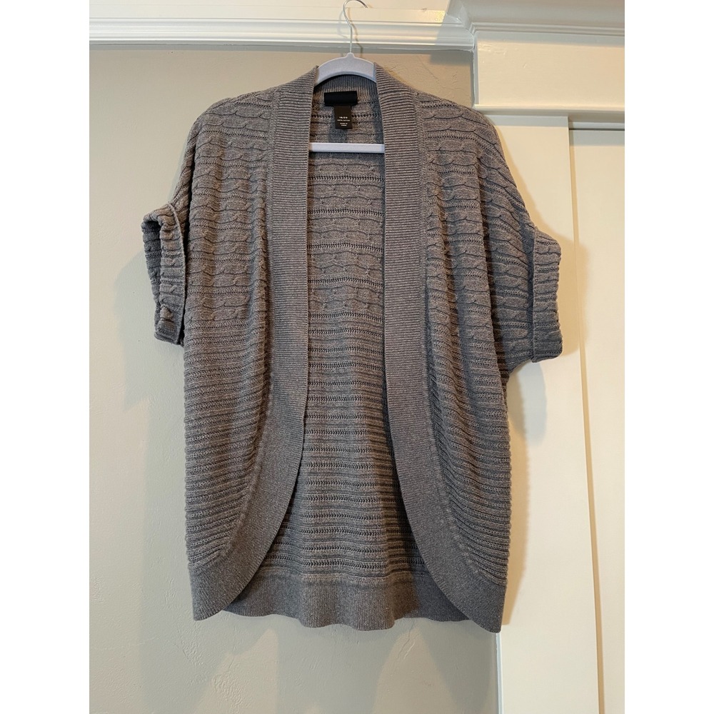 Lane Bryant Gray Cotton Cable Knit Open Front Short Sleeve Cardigan Sweater 18